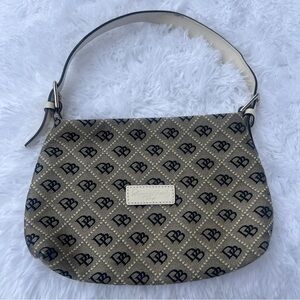Dooney & Bourke DB Monogram Small Shoulder Bag White Leather Crescent Hobo